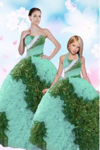 Turquoise Ball Gown Prom Dress Military Ball and Sweet 16 and Quinceanera and For with Beading and Sequins Sweetheart Sl