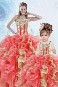 Smart Multi-color Lace Up Quinceanera Dresses Beading and Ruffles and Sequins Sleeveless Floor Length