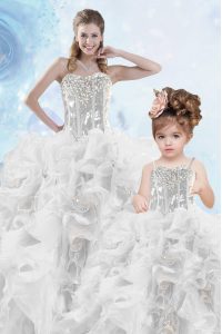 Dazzling Sleeveless Lace Up Floor Length Beading and Ruffles and Sequins Sweet 16 Dresses