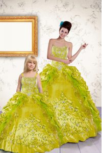 Yellow Sleeveless Beading and Embroidery and Pick Ups Floor Length Quinceanera Dress