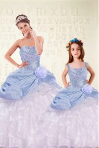 Affordable Ruffled Light Blue Sleeveless Organza and Taffeta Lace Up Sweet 16 Dresses for Military Ball and Sweet 16 and