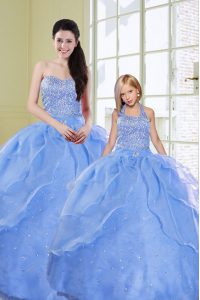 Hot Selling Light Blue Ball Gowns Organza Sweetheart Sleeveless Beading Floor Length Lace Up Quinceanera Gown