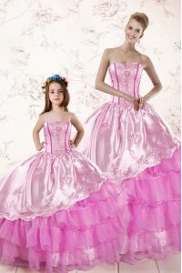 Floor Length Lilac Sweet 16 Quinceanera Dress Organza Sleeveless Embroidery and Ruffled Layers