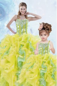 On Sale Multi-color Lace Up Sweetheart Beading and Ruffles and Sequins Vestidos de Quinceanera Organza Sleeveless
