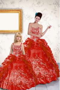 Pick Ups Ball Gowns Sweet 16 Quinceanera Dress Coral Red Strapless Taffeta Sleeveless Floor Length Lace Up