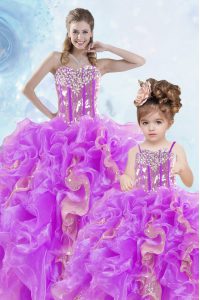 Glorious Multi-color Ball Gowns Organza Sweetheart Sleeveless Beading and Ruffles and Sequins Floor Length Lace Up Sweet