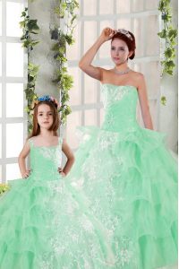 Sleeveless Lace Up Floor Length Beading and Ruffled Layers and Ruching Sweet 16 Dresses