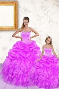 Extravagant Pick Ups Ball Gowns Sweet 16 Dresses Lilac Sweetheart Organza Sleeveless Floor Length Lace Up