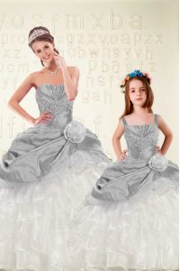 Delicate Multi-color Ball Gowns Beading and Ruffled Layers and Hand Made Flower Quinceanera Gowns Lace Up Organza and Ta