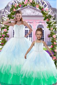 Free and Easy Multi-color Ball Gowns Beading Quince Ball Gowns Lace Up Organza Sleeveless Floor Length