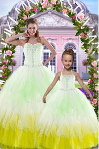 Multi-color Lace Up Quinceanera Gowns Beading Sleeveless Floor Length