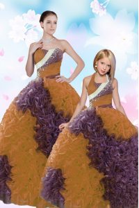 Fabric With Rolling Flowers Sleeveless Floor Length Sweet 16 Dresses and Beading and Sequins