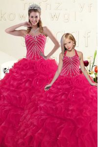 Ball Gowns Quinceanera Dresses Hot Pink Sweetheart Organza Sleeveless Floor Length Lace Up