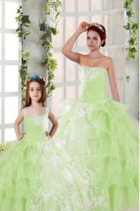 Nice Ruffled Floor Length Ball Gowns Sleeveless Yellow Green Sweet 16 Quinceanera Dress Lace Up