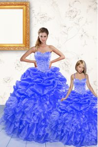 Royal Blue Spaghetti Straps Lace Up Beading and Ruffles and Pick Ups Quinceanera Dresses Sleeveless
