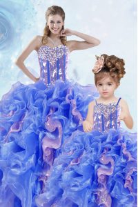 Fantastic Floor Length Lace Up Ball Gown Prom Dress Multi-color for Military Ball and Sweet 16 and Quinceanera with Bead