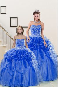 Pick Ups Blue Sleeveless Organza Lace Up Sweet 16 Dresses for Military Ball and Sweet 16 and Quinceanera