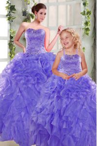 Lavender Strapless Neckline Beading and Ruffles 15 Quinceanera Dress Sleeveless Lace Up