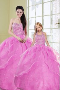 Sophisticated Lilac Ball Gowns Beading and Sequins Quinceanera Dress Lace Up Organza Sleeveless Floor Length