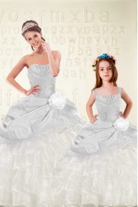 Adorable Beading and Ruffled Layers and Hand Made Flower Sweet 16 Quinceanera Dress Multi-color Lace Up Sleeveless Floor