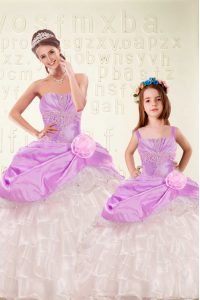 Traditional Ruffled Lilac Sleeveless Organza and Taffeta Lace Up 15 Quinceanera Dress for Military Ball and Sweet 16 and