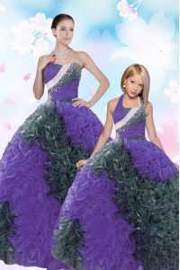 Hot Sale Sweetheart Sleeveless Taffeta Quinceanera Gown Sequins and Pick Ups Lace Up