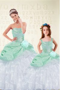 Super Floor Length Lace Up Quinceanera Dress Apple Green for Military Ball and Sweet 16 and Quinceanera with Beading and