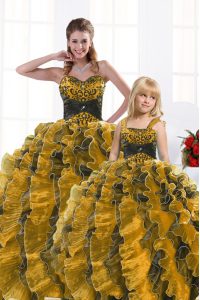 Fashion Sleeveless Beading and Appliques and Ruffles Lace Up Vestidos de Quinceanera
