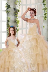 Champagne Sweet 16 Dress Military Ball and Sweet 16 and Quinceanera and For with Beading and Ruffled Layers and Ruching 