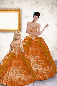 Pick Ups Strapless Sleeveless Lace Up Vestidos de Quinceanera Orange Taffeta