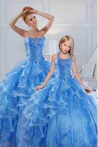 Baby Blue Quinceanera Gowns Military Ball and Sweet 16 and Quinceanera and For with Beading and Ruffled Layers Sweethear