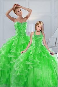 Cheap Sweetheart Sleeveless Organza Ball Gown Prom Dress Beading and Ruffled Layers Lace Up