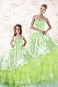 Fabulous Sleeveless Lace Up Floor Length Embroidery and Ruffled Layers 15 Quinceanera Dress