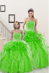 Most Popular Organza Sweetheart Sleeveless Lace Up Beading and Pick Ups Quinceanera Gowns in