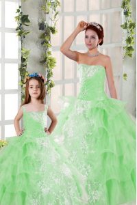 Custom Made Ball Gowns Organza Strapless Sleeveless Beading and Ruffled Layers and Ruching Floor Length Lace Up Quincean