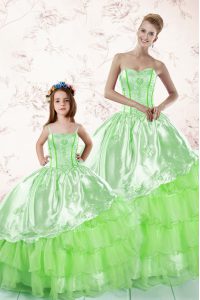 Beautiful Organza Sleeveless Floor Length Quinceanera Dress and Embroidery and Ruffled Layers