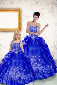 Pick Ups Strapless Sleeveless Lace Up 15 Quinceanera Dress Royal Blue Taffeta