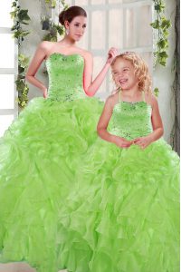 Comfortable Strapless Sleeveless Ball Gown Prom Dress Floor Length Beading and Ruffles Organza