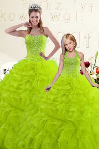Floor Length Yellow Green 15th Birthday Dress Organza Sleeveless Beading and Ruffles