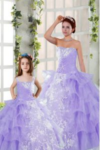 Organza Sleeveless Floor Length Ball Gown Prom Dress and Embroidery and Ruffled Layers
