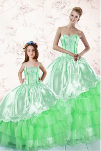 Fantastic Green Sleeveless Embroidery and Ruffled Layers Floor Length Sweet 16 Dresses