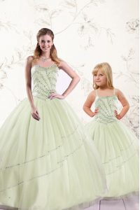 Tulle Sweetheart Sleeveless Lace Up Beading 15 Quinceanera Dress in Yellow Green