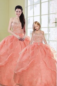 Edgy Sequins Floor Length Watermelon Red Sweet 16 Dress Sweetheart Sleeveless Lace Up