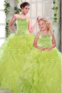 Gorgeous Sleeveless Beading and Ruffles Lace Up Ball Gown Prom Dress