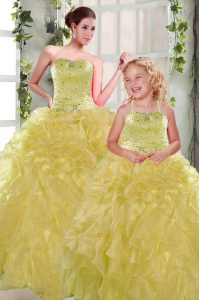Superior Sleeveless Lace Up Floor Length Beading and Ruffles 15th Birthday Dress