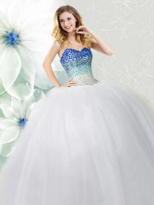 Beading Ball Gown Prom Dress White Lace Up Sleeveless Floor Length
