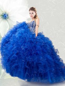 Free and Easy Floor Length Royal Blue Sweet 16 Quinceanera Dress Sweetheart Sleeveless Lace Up
