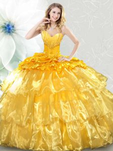 Lovely Sweetheart Sleeveless Organza Quinceanera Dress Ruffled Layers and Sequins Lace Up