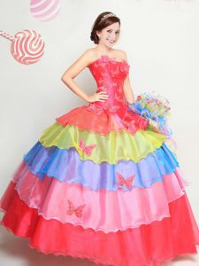 Ruffled Multi-color Sleeveless Organza Lace Up Quinceanera Dress for Military Ball and Sweet 16 and Quinceanera