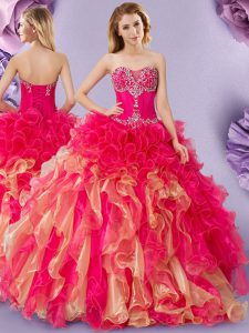 Clearance Sleeveless Organza Floor Length Lace Up Vestidos de Quinceanera in Multi-color with Beading and Ruffles